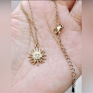 Gold Plated Stainless Steel Sun Pendant Necklace